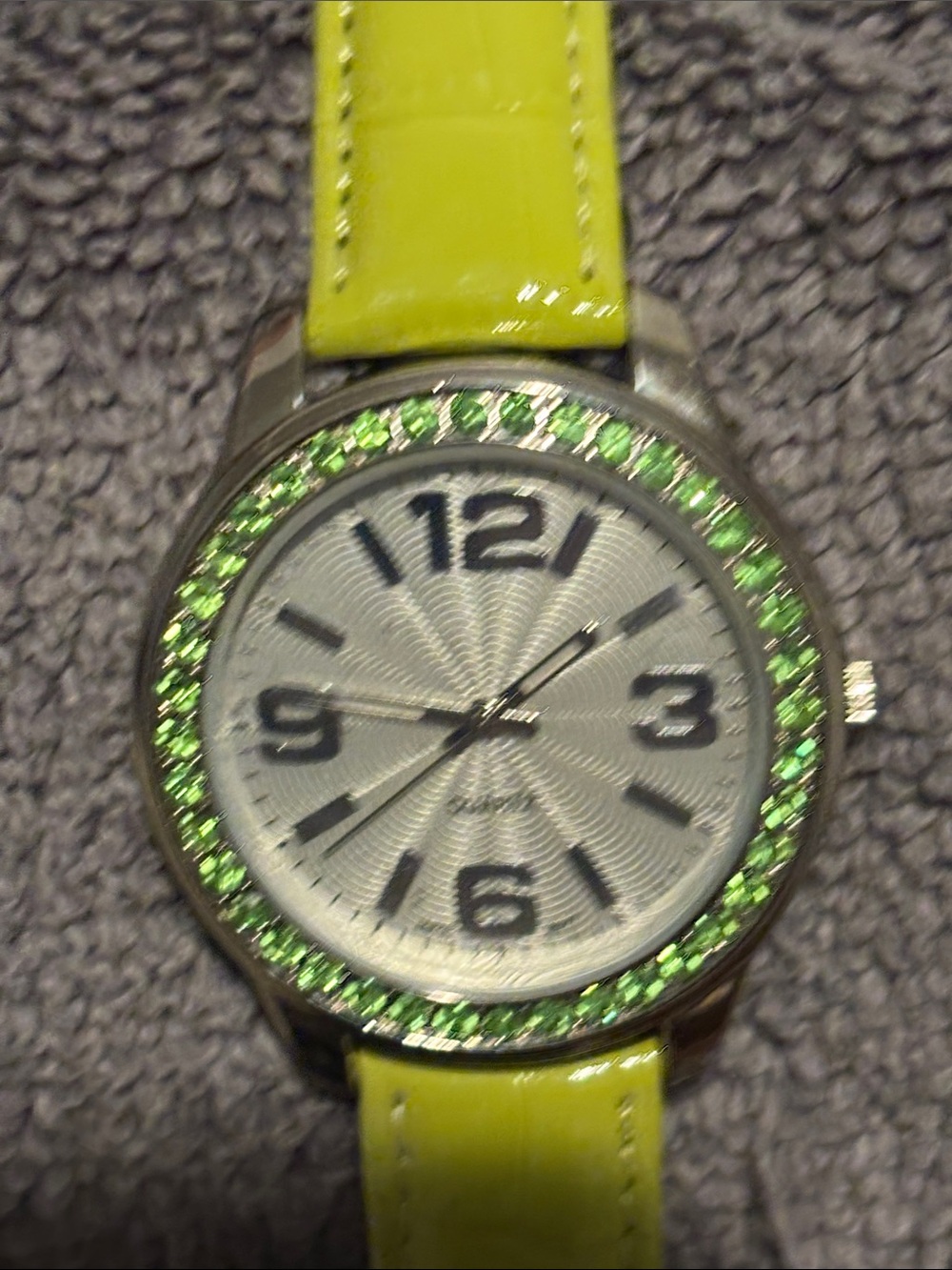 Vibrant Green Strap Watch with Green Crystal Bezel